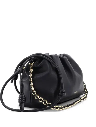 Pre-owned Loewe Flamenco Knot Chain Purse Bag Leather Medium Crossbody Bag In Black