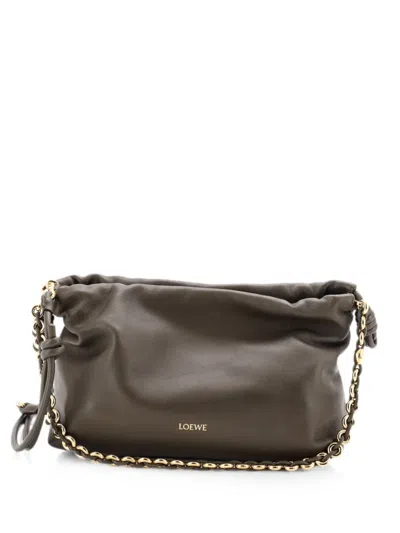 Pre-owned Loewe Flamenco Knot Chain Purse Bag Leather Medium Crossbody Bag In Green