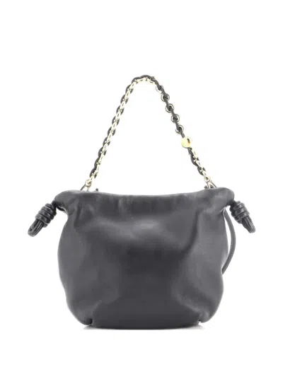 Pre-owned Loewe Flamenco Knot Chain Purse Bag Leather Mini Bucket Bag In Black