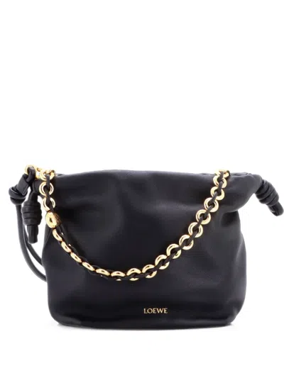 Pre-owned Loewe Flamenco Knot Chain Purse Bag Leather Mini Bucket Bag In Black