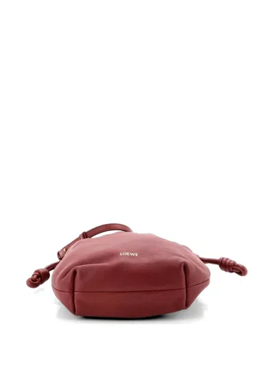 Pre-owned Loewe Flamenco Knot Chain Purse Bag Leather Mini Bucket Bag In Red