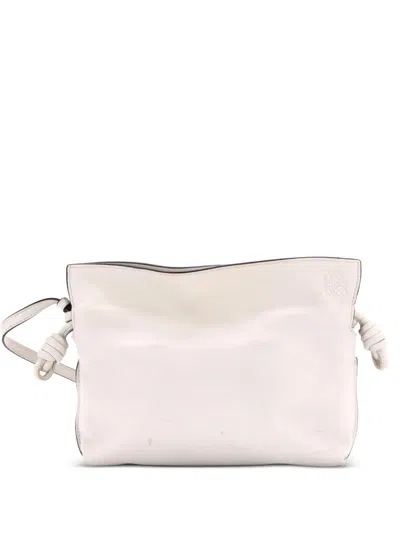 Pre-owned Loewe Flamenco Knot Clutch Leather Mini Crossbody Bag In White