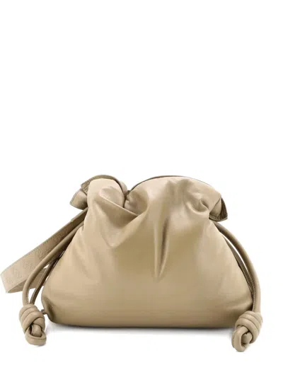 Pre-owned Loewe Flamenco Knot Leather Medium Clutch Bag In Neutral