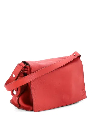 Pre-owned Loewe Flamenco Knot Messenger Bag Leather Large Crossbody Bag In Red
