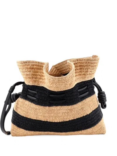 Pre-owned Loewe Flamenco Knot Striped Raffia Small Clutch Bag In Black