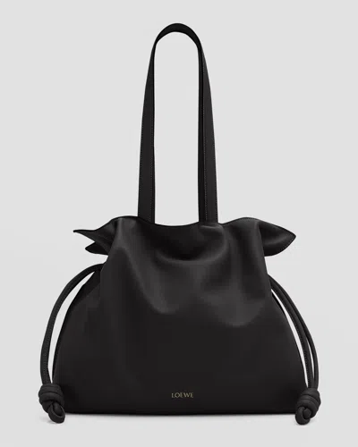 Loewe Flamenco Large Clutch Bag In Napa Leather With Golden Foil Anagram In Black