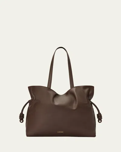 Loewe Flamenco Large Clutch Bag In Napa Leather With Golden Foil Anagram In Chocolate