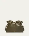 Loewe Flamenco Large Clutch Bag In Napa Leather With Golden Foil Anagram In Dark Khaki Green