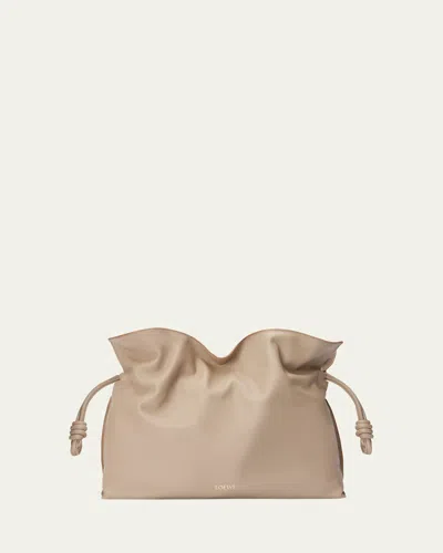 Loewe Flamenco Large Clutch Bag In Napa Leather With Golden Foil Anagram In Neutral