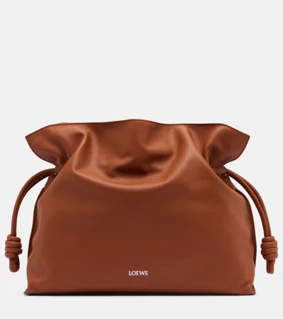 Loewe Flamenco Large Leather Clutch In Brown