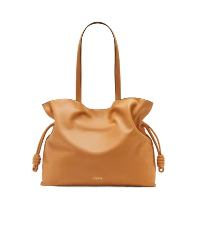 Loewe Large Flamenco Knot Leather Clutch In Brown