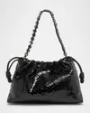 Loewe Flamenco Large Shoulder Bag In Patent Python In Black