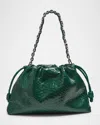 Loewe Flamenco Large Shoulder Bag In Patent Python In Emerald Green