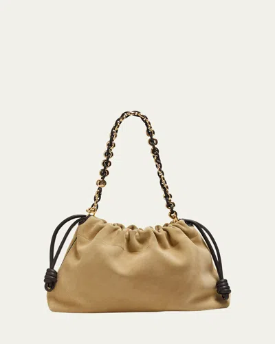 Loewe Flamenco Large Suede Shoulder Bag In Gold