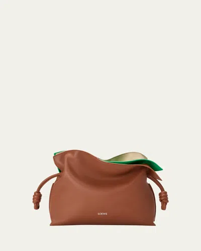 Loewe Flamenco Layered Leather Clutch Bag In Squirrel