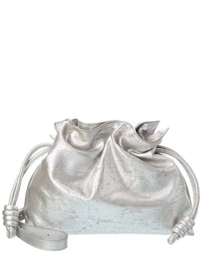 Loewe Flamenco Leather Clutch In Silver