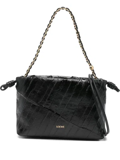 Loewe Flamenco Leather Medium Clutch In Black