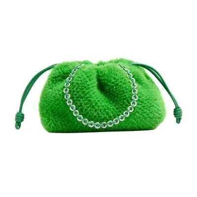 Loewe Flamenco Medium Calf Leather And Fur Bag In Green