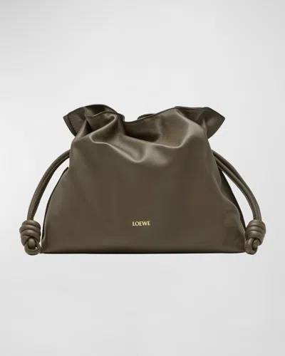 Loewe Flamenco Medium Clutch Bag In Napa Leather In Dark Khaki Green