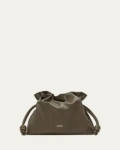 Loewe Flamenco Medium Clutch Bag In Napa Leather In Dark Khaki Green