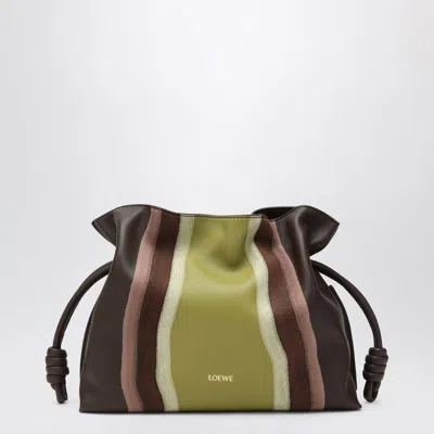 Loewe Flamenco Medium Clutch In Chocolate/light Moss