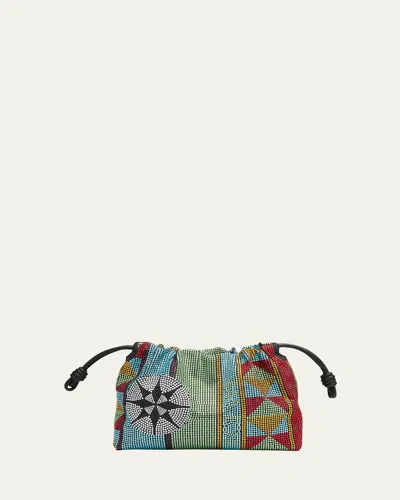 Loewe Flamenco Medium Embellished Shoulder Bag In Denim-print Leather In Multicolor