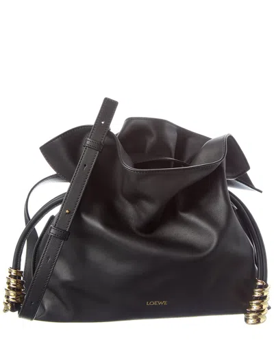 Loewe Flamenco Medium Leather Bucket Bag In Black