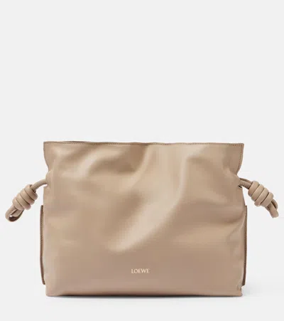 Loewe Flamenco Medium Leather Clutch In Beige