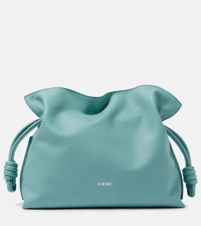 Loewe Flamenco Medium Leather Clutch In Blue