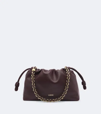 Loewe Flamenco Medium Leather Clutch In Burgundy
