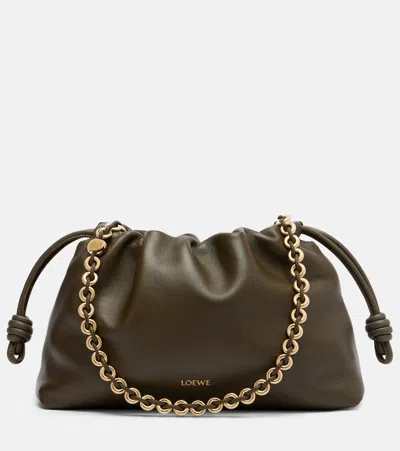 Loewe Flamenco Medium Leather Clutch In Green