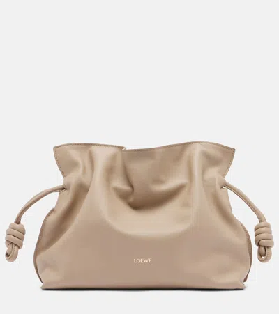 Loewe Flamenco Medium Leather Clutch In Sand