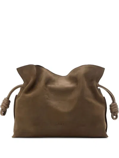 Loewe Flamenco Medium Nabuk Leather Clutch In Brown