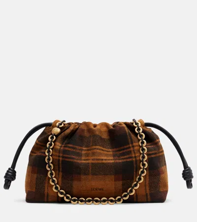 Loewe Flamenco Medium Plaid Suede Clutch In Black