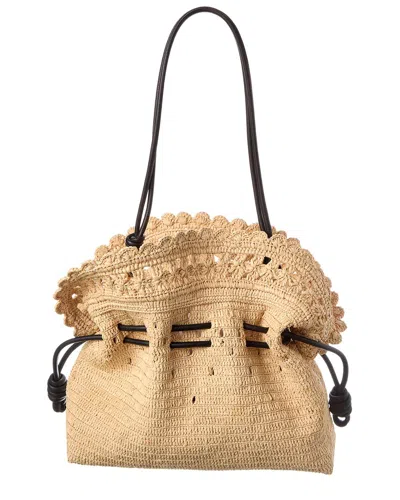 Loewe Flamenco Medium Ruffles Raffia & Leather Clutch In Brown