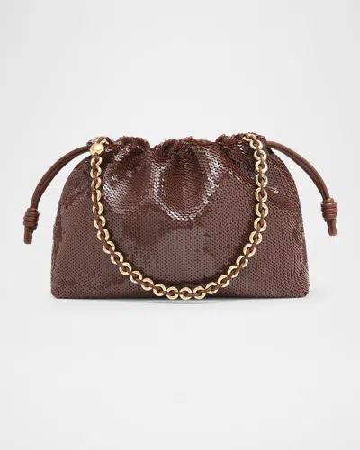 Loewe Flamenco Medium Sequined Bag In Chocolate