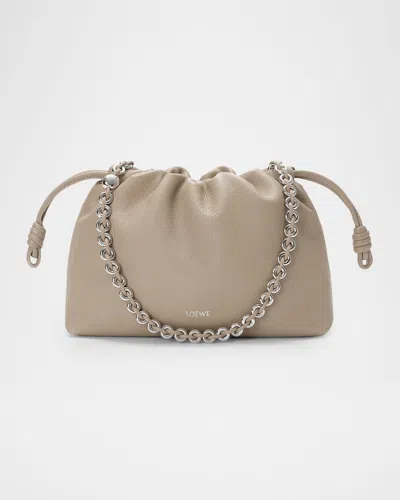 Loewe Medium Leather Flamenco Clutch Shoulder Bag In Neutral