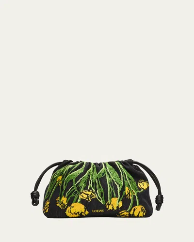 Loewe Flamenco Medium Shoulder Bag In Tulips Denim In Black