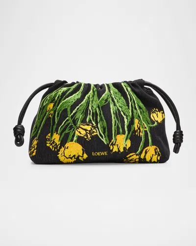 Loewe Flamenco Medium Shoulder Bag In Tulips Denim In Black