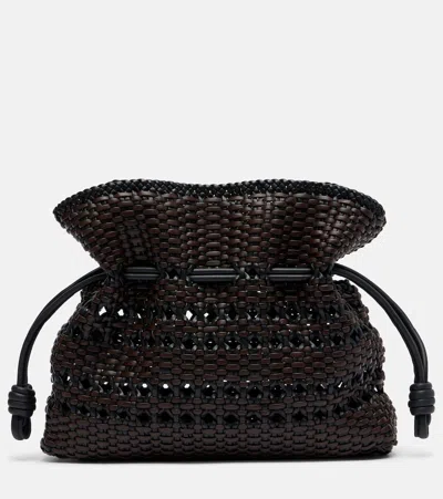 Loewe Flamenco Medium Woven Leather Clutch In Brown