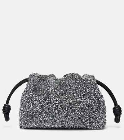 Loewe Flamenco Mini Beaded Clutch In Silver