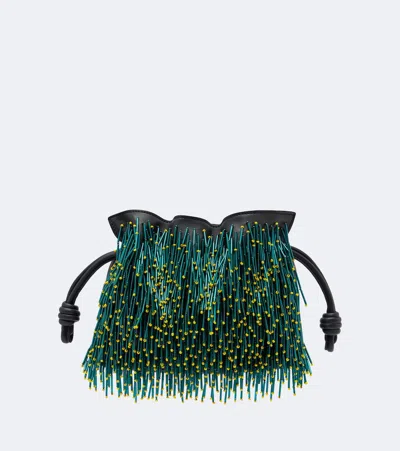 Loewe Flamenco Mini Beaded Leather Clutch In Black