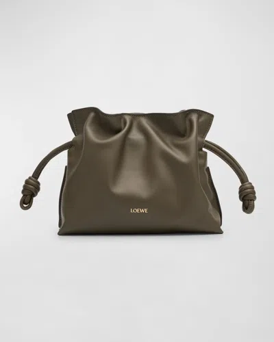 Loewe Flamenco Mini Clutch Bag In Napa Leather In Dark Khaki Green