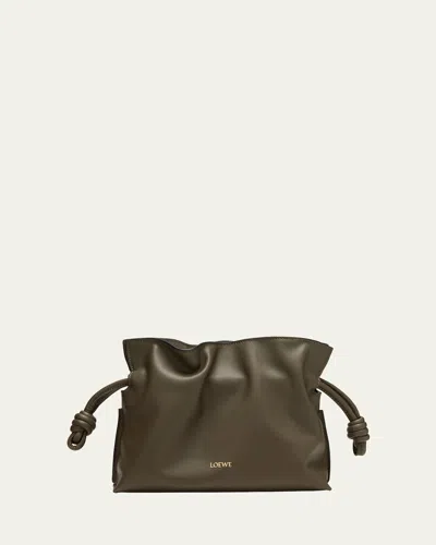 Loewe Flamenco Mini Clutch Bag In Napa Leather In Dark Khaki Green