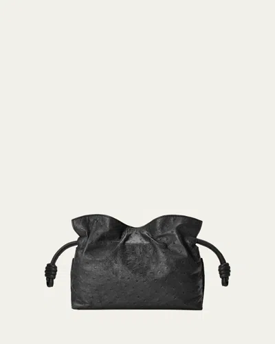 Loewe Flamenco Mini Clutch Bag In Ostrich Leather In Black