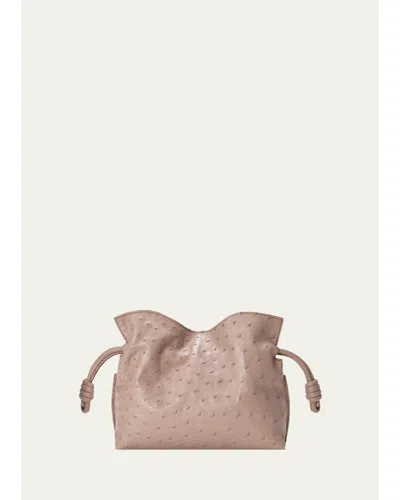 Loewe Flamenco Mini Clutch Bag In Ostrich Leather In Taupe