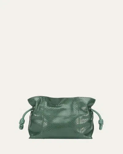 Loewe Flamenco Mini Clutch Bag In Python In Green