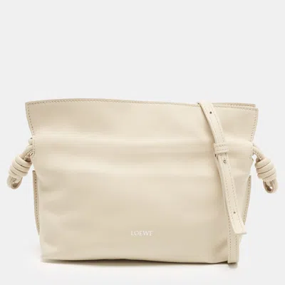 Pre-owned Loewe Flamenco Mini Off White Leather Clutch Bag