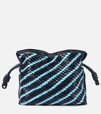 Loewe Flamenco Mini Striped Leather Clutch In Blue