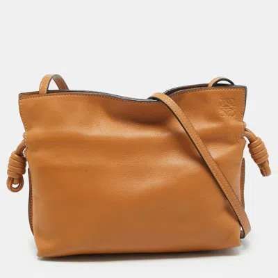 Pre-owned Loewe Flamenco Mini Tan Leather Clutch In Brown